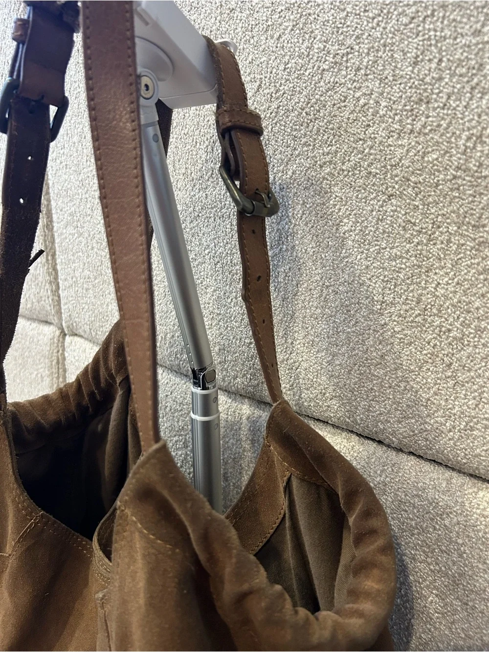 BDG Brown Suede Hobo Bag with Tassel Zips